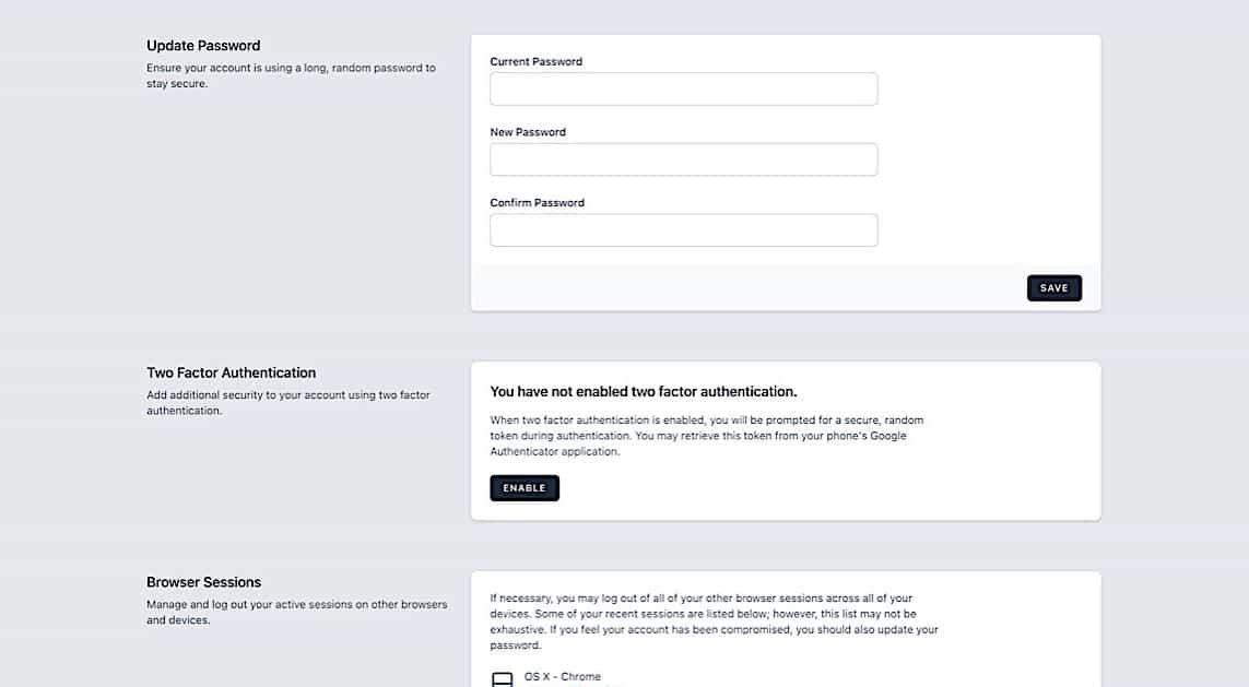 Change Password screen