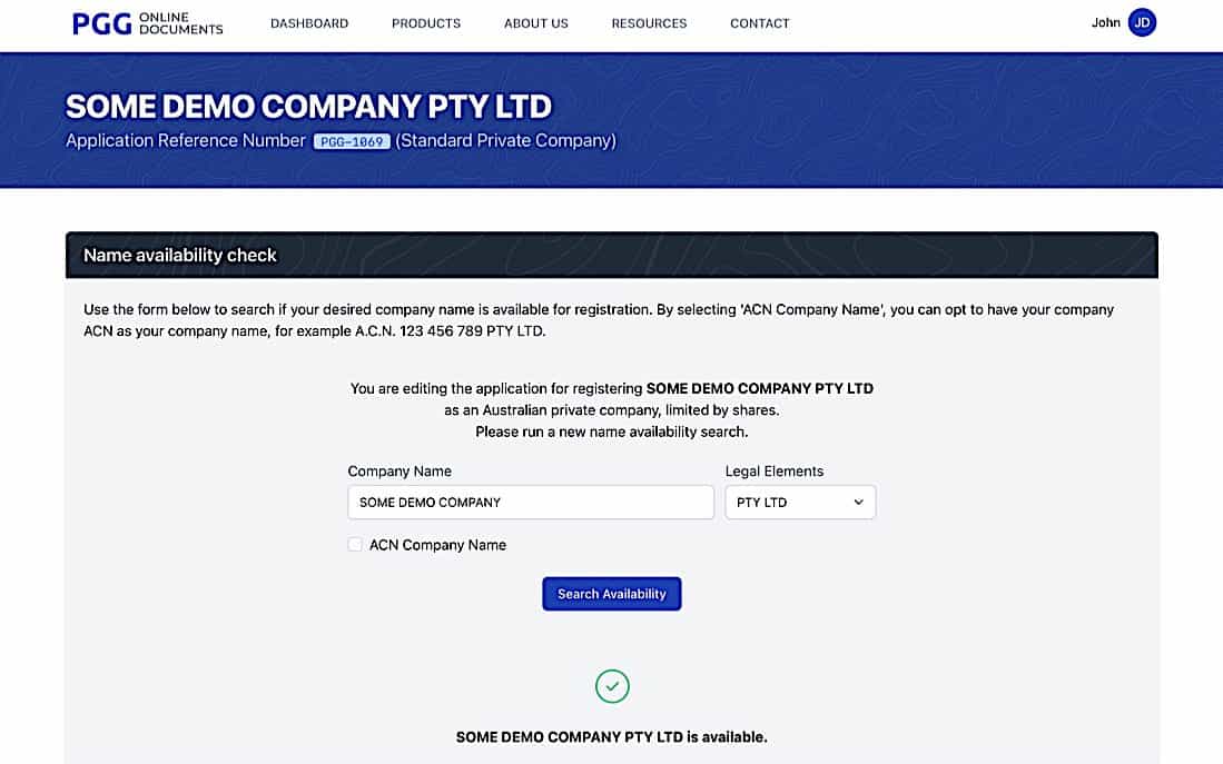Company Registration - General Details 1 screen