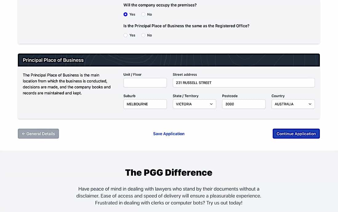 Company Registration - Company Addresses 2 screen