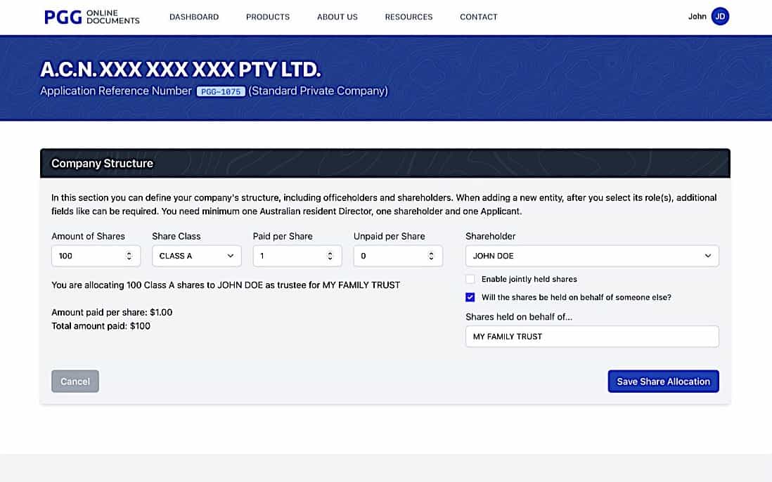 Company Registration - Company Structure 3 screen