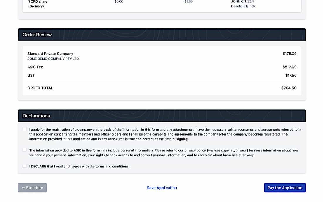 Company Registration - Review screen