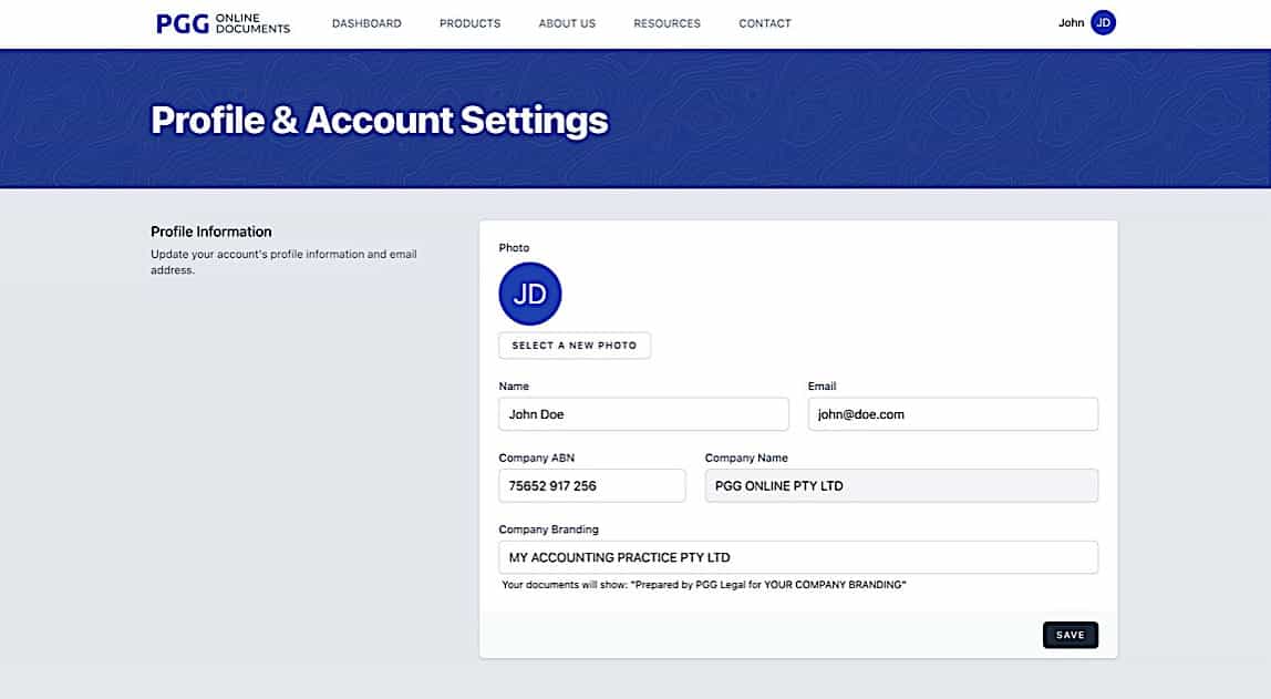 Profile details screen