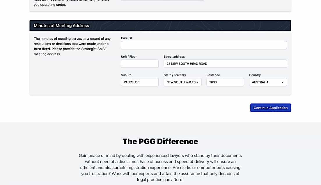 SMSF Establishment - General Details 2 screen