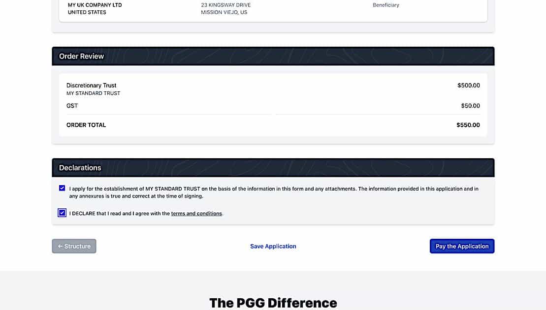 Trust Establishment - Trust Review 2 screen