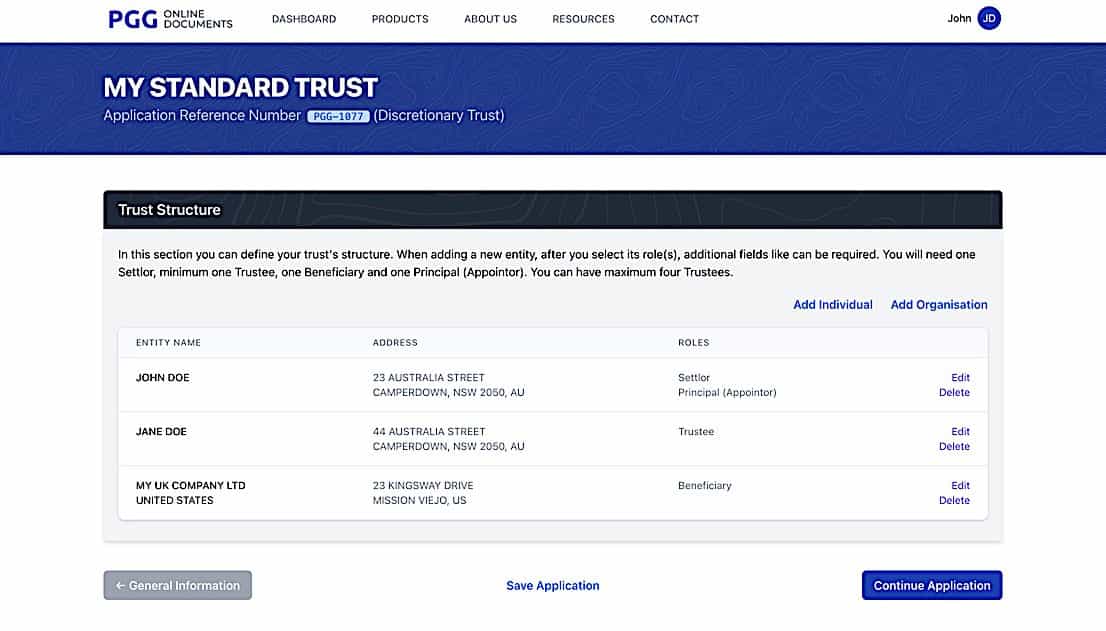 Trust Establishment - Trust Structure 3 screen